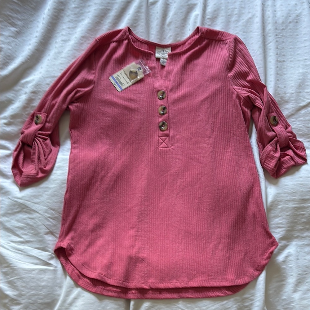 Make offer! NWT Make offer! St. John's Bay Pink Button Collar Blouse Small P